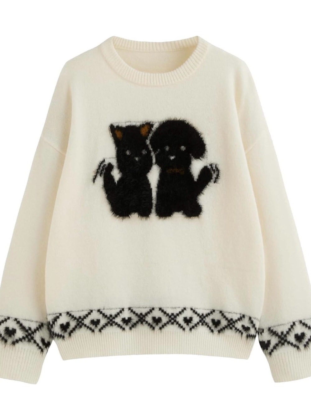 Cream Cute Cat Graphic Crewneck Sweater